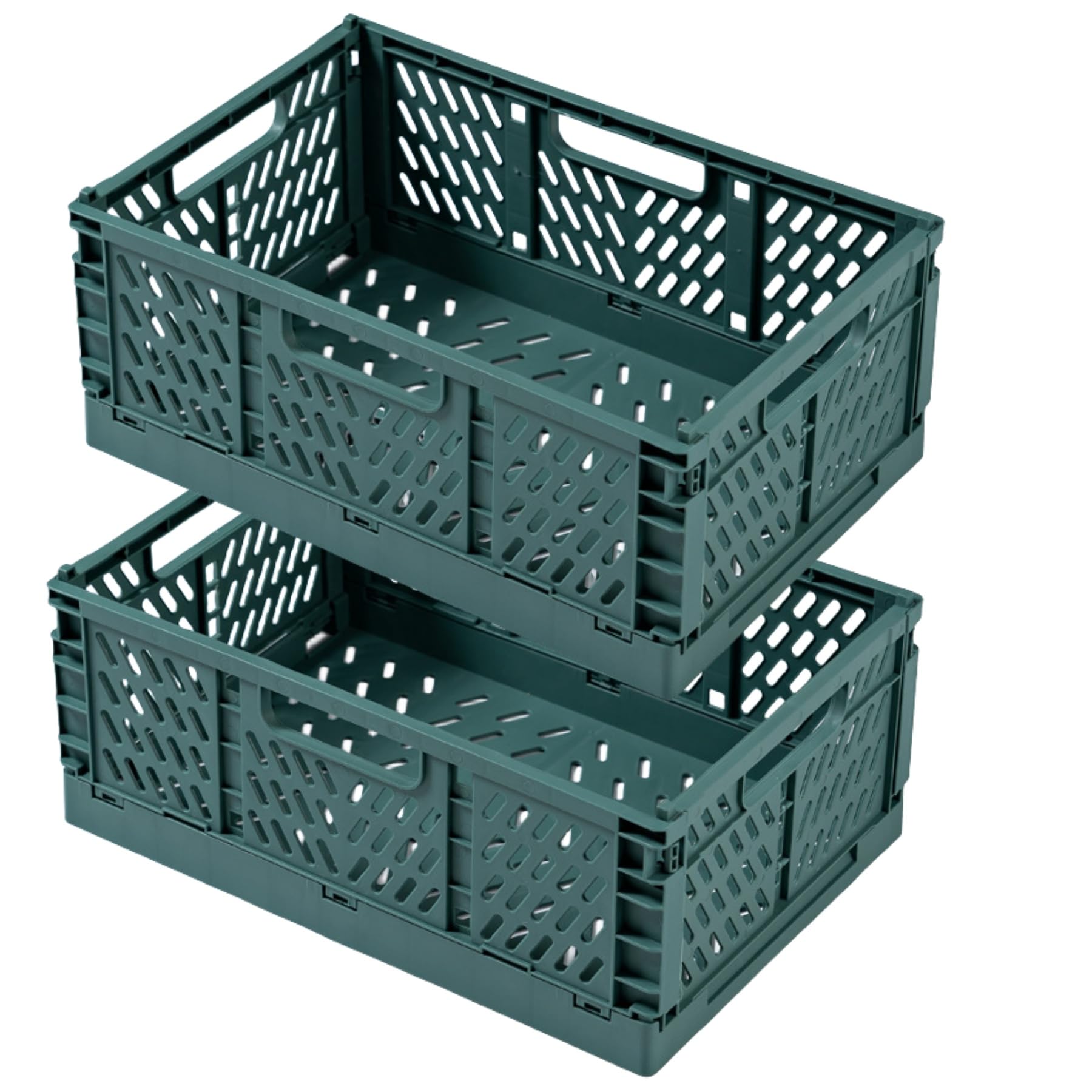Foldable Storage Basket,Plastic Storage Basket,Stackable For Kitchen,Bedroom (Green, 43×29×17cm/2 Pack)