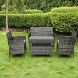 EVRE Grey Rattan Garden Set 4 Seater Coffee Table Cushions view 3