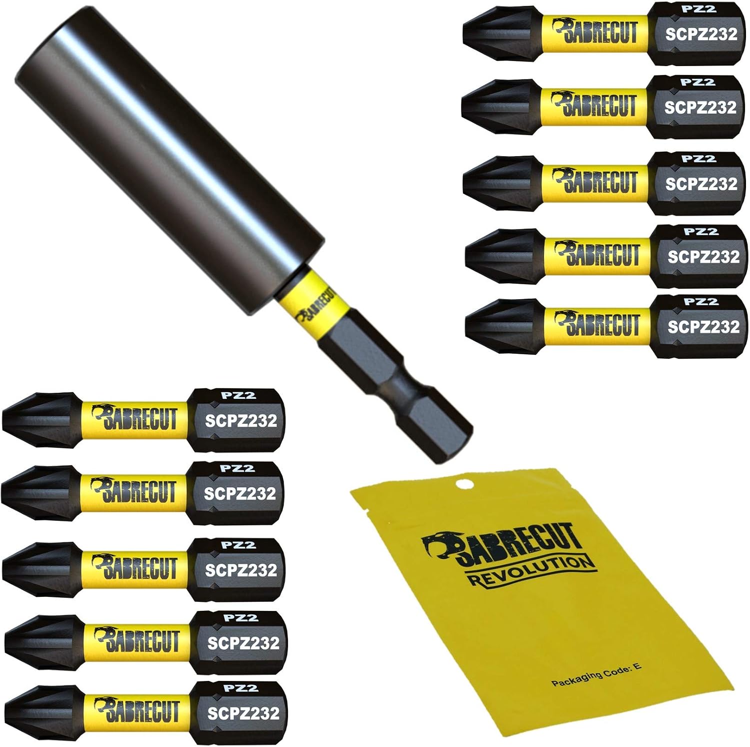 11 Piece SabreCut SCRK3 Magnetic 32mm PZ2 Screwdriver Impact Bits and 60mm Professional Impact Bit Holder