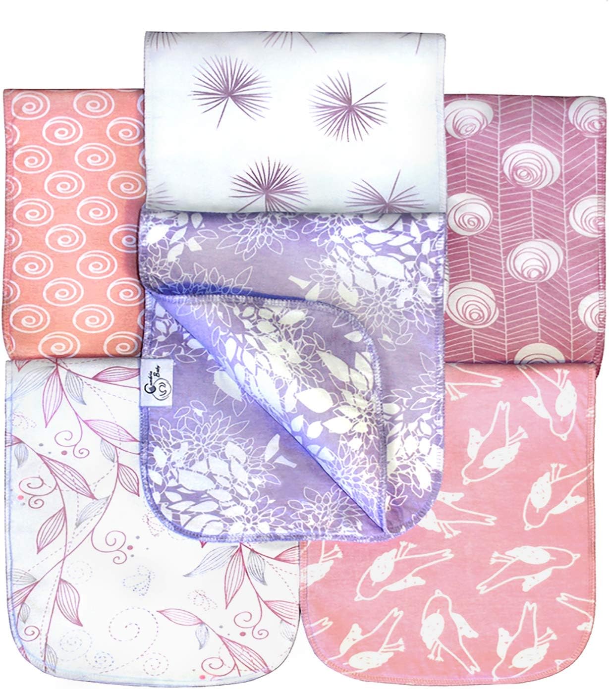 Cambria Baby Organic Cotton Premium Burp Cloths for Girls. Ultimate Coverage with Preshrunk Super Absorbent Inner Layers Polyester Fleece & XL Size. Chemical Free to Protect Baby’s Skin. 6 Pack