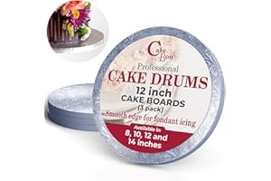 Cakebon Cake Boards - Sturdy 1/2 Inch Thick Drums - 12 Inch Professional Smooth Straight Edges Silver 3-Pack