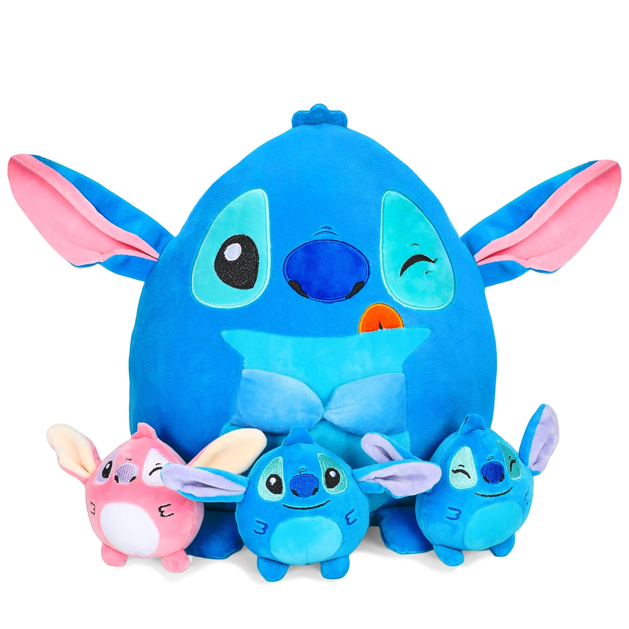 13.8 Inch Stitch Plush - Stich Mommy with 3 Baby Monsters Stuffed Plush Throw Pillow for Kids Boys Girls for Room Sofa Cushion Decorat