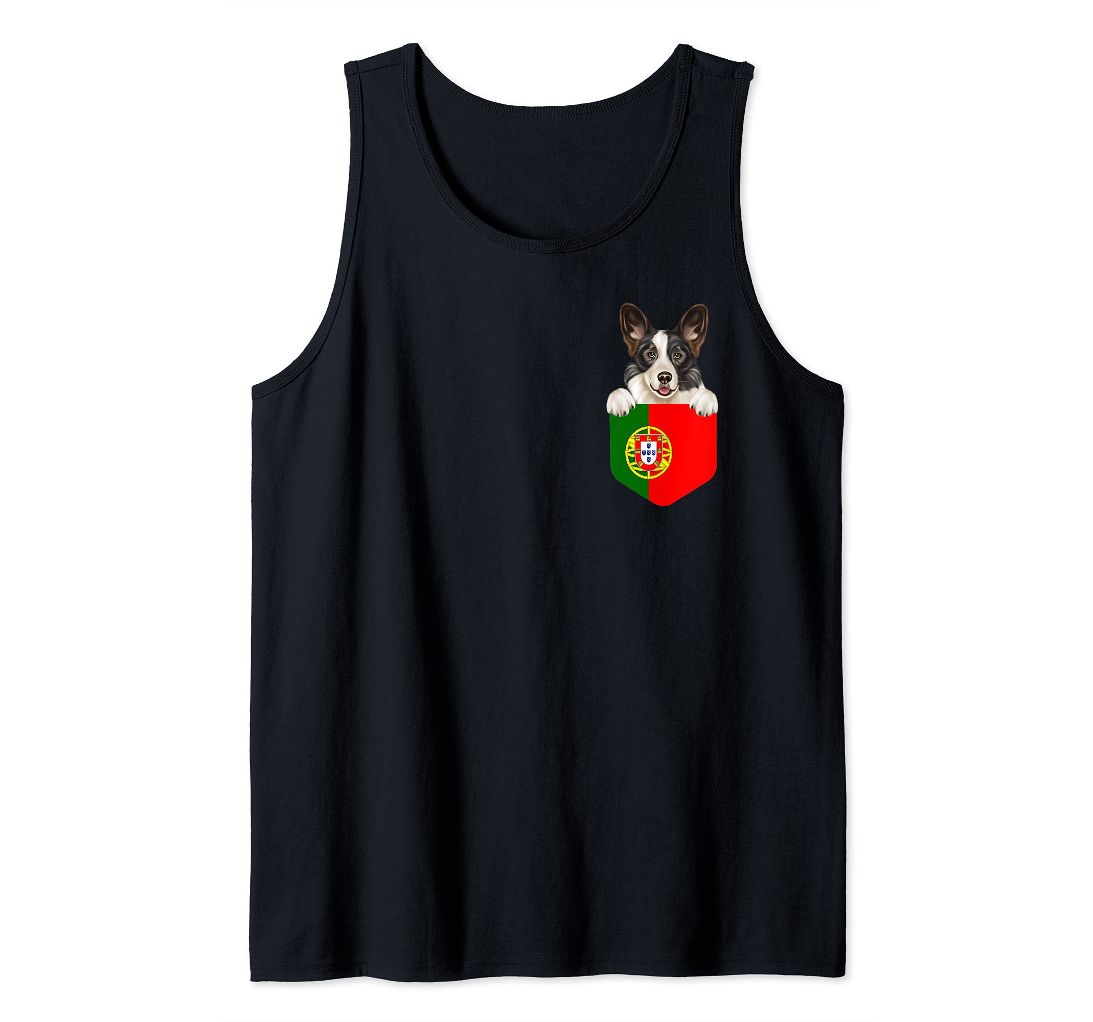Portugal Flag Cardigan Welsh Corgi Dog In Pocket Tank Top