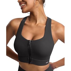 BRXL Women's Front Zip Sports Bra High Impact Adjustable Y Back Sewn in Pads