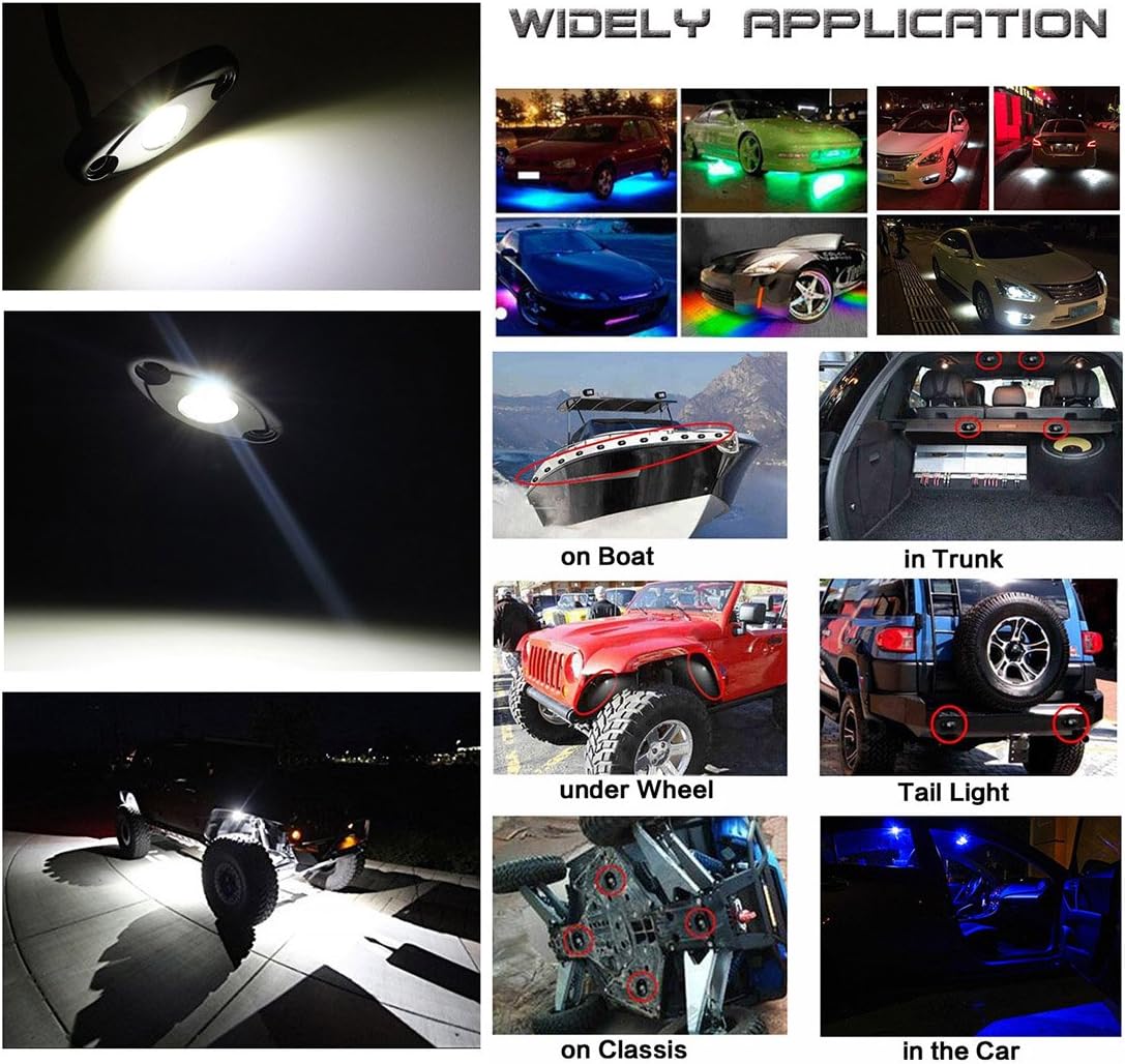LEDMIRCY LED Rock Lights White Kit 8PCS for Off Road Truck Car Boat ATV SUV Waterproof High Power Underbody Neon Trail Lights Underglow Lights Interior Exterior Shockproof(8PCS-White): Automotive