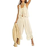 Aonoapll Women Y2k Lace Trim 2 Piece Pajama Set Tie Front Button Tank Top and Long Bloomer Pants Pj Set Loungewear