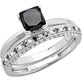 Dazzlingrock Collection 1.50 Cttw 18K Solid Gold Princess Cut Black & Round White Diamond Engagement Ring Set 1