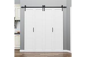 ARK DESIGN 72" x 84" 1 Panel Bifold Barn Door with Hardware and Track Kit Included, Pre-Assembled Solid Core Panel Bi-fold Barn Door, Primed White Finish with Water Resistance and Scratch-Resistant, Paintable