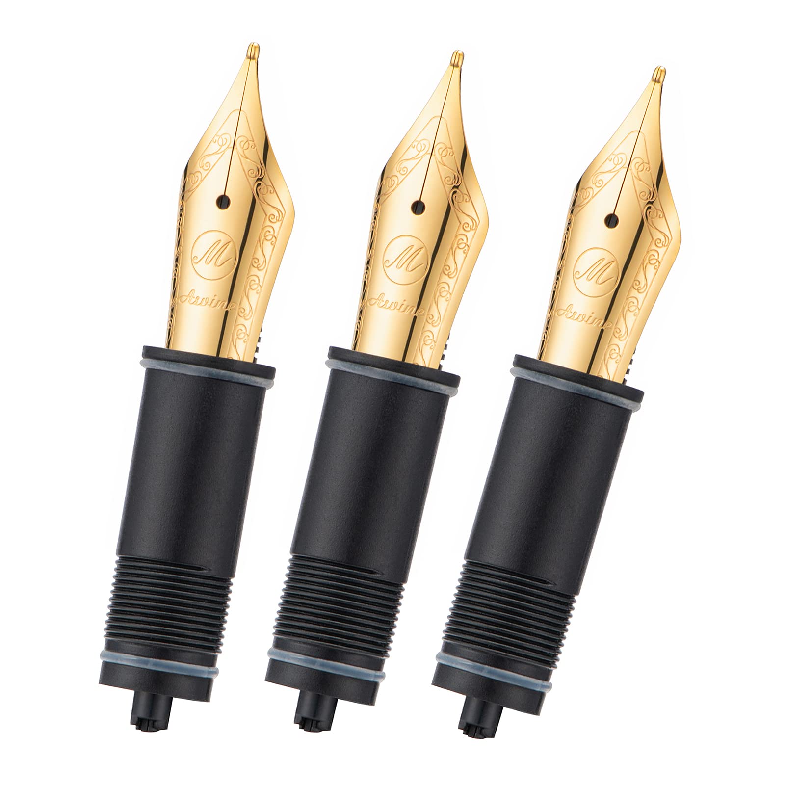 Asvine 3 PCS Fountain Pen Replaced Nibs, 6 Gold Plated Medium Nib V169, P20, P30 and V126