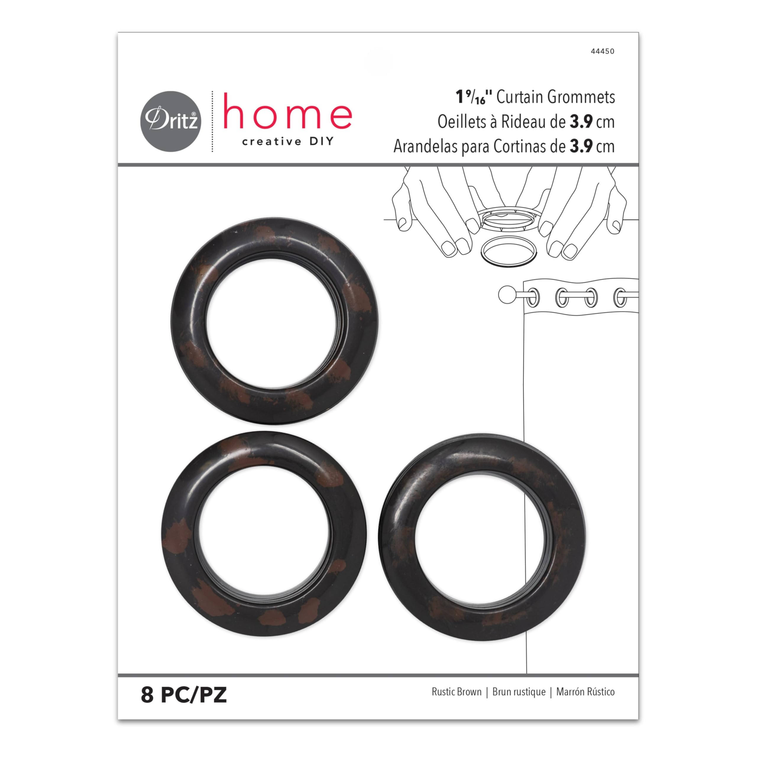 Dritz 1-9/16-Inch Inner Diameter Plastic Curtain Grommets, Pack of 8, Rustic Brown