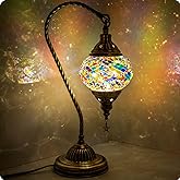 Yarra-Decor Turkish Moroccan Mosaic Lamp, Stained Glass, Bronze, Blue1 | Handmade Stained Glass Shade, 3 Color Options, LED Bulb Included, 450 Lumens, Warm Ambient Night Light for Bedroom