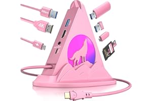 Wolf USB C Hub, Pink 8-IN-1 USBC Multiport Adapter Hub with 4K@30Hz HDMI, 100W Power Delivery, 5Gbps USB-C, 3xUSB-A 3.0, SD/T