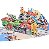 HEARTAGS- 3D Train Christmas Card, Pop Up Christmas Card Train, 6x8 in Popup Xmas Gretting Cards For Husband, Kids, Dad, Son, Adults With Envelope and Message Note