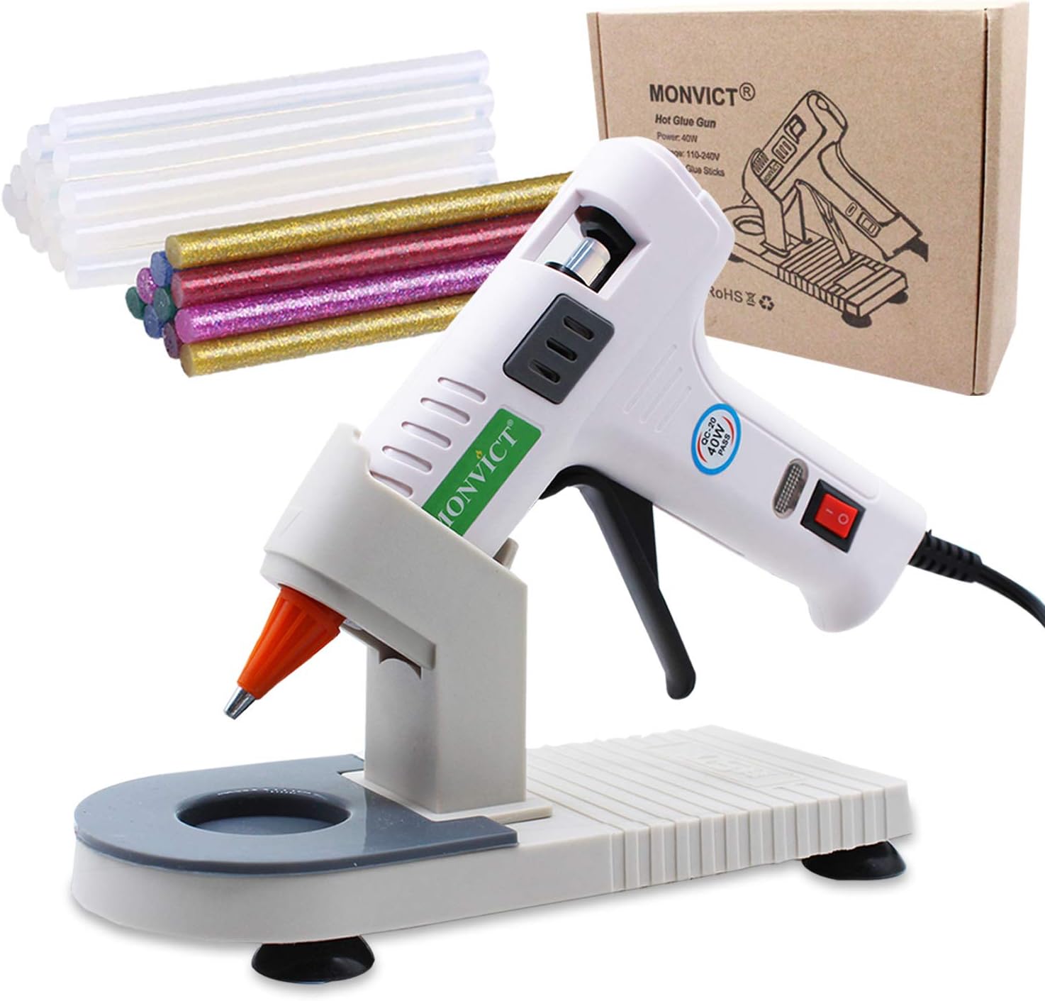 Hot Glue Gun - MONVICT Craft Glue Gun 40W with A Glue Gun Stand and 30 Glue Sticks, Mini Hot Melt Glue Gun Kit for DIY, Crafts, Festivals, School Project More