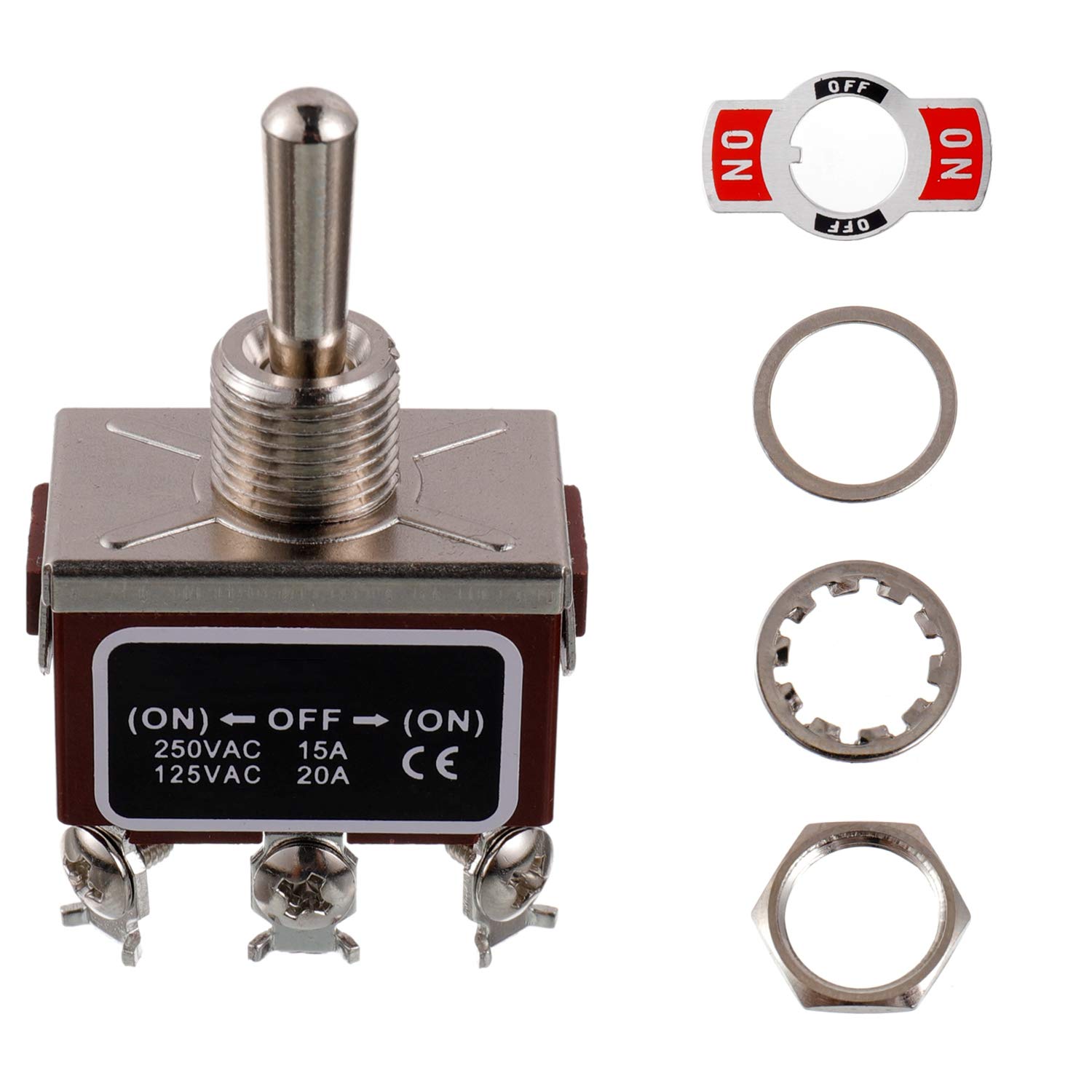 BOJACK RT1322FS Toggle Switch 125V 20A Momentary Automatic reset Switches 250V 15A DPDT ON -OFF- ON 6 terminal pin Rocker Switch with Metal Waterproof Cap (Pack of 2 pcs) - Image 4