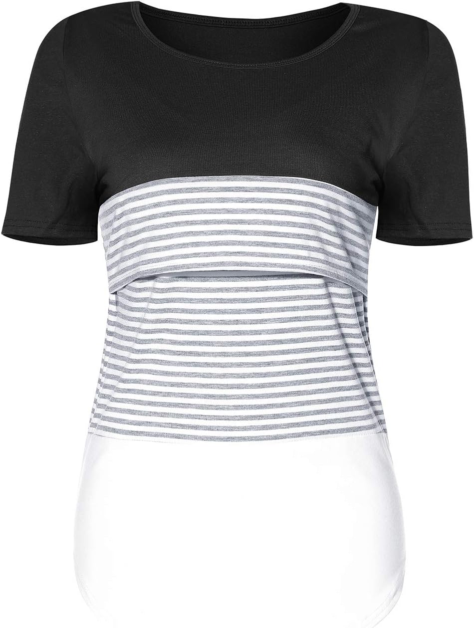 SUNNYBUY Women Summer Nursing Tops Breastfeeding Shirt Short Sleeve Cotton