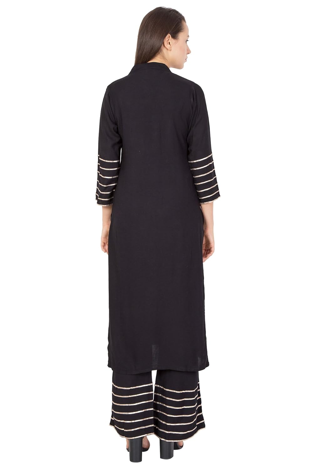 pinky pari band neck straight kurta with palazzo embellished gota work kurta