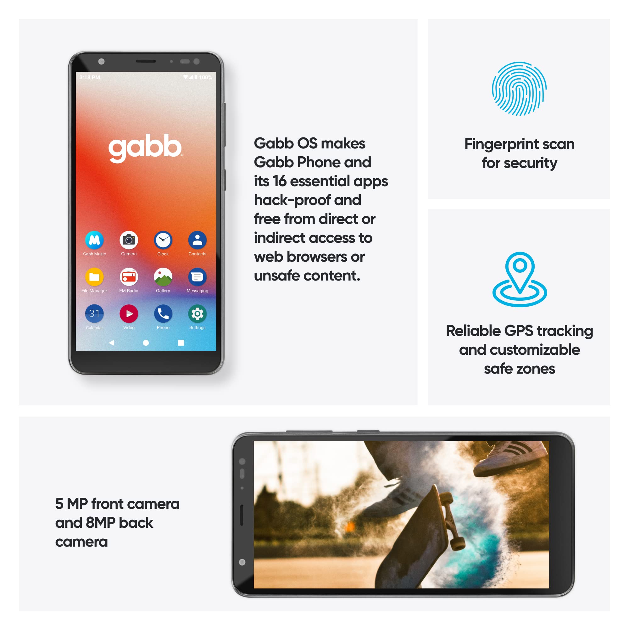 Gabb Phone - 32 GB Smart Phone for Kids & Teens - Black, GPS Tracker, Talk/Text, Parental Control, No Internet/Social Media, Safe Apps, Powered by Verizon, 30 Dollar Activation
