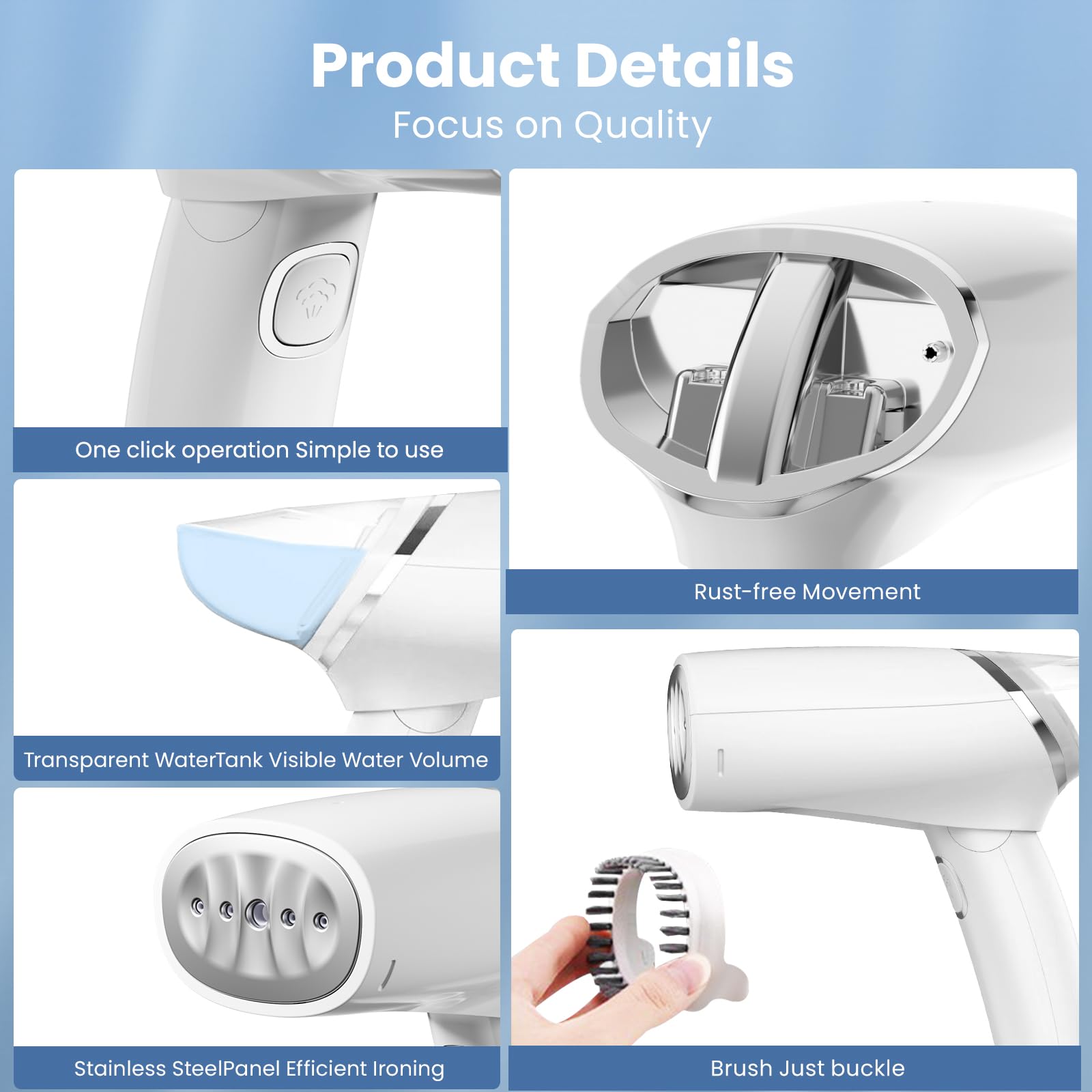 Travel Steamer for Clothes Portable Mini - 1000W Clothes Steamer Handheld Foldable, Fast Head-up Fabric Garment Steamer Removes Wrinkles, 120V Iron Steamer with Brush & Measure Cup for Home (Grey)
