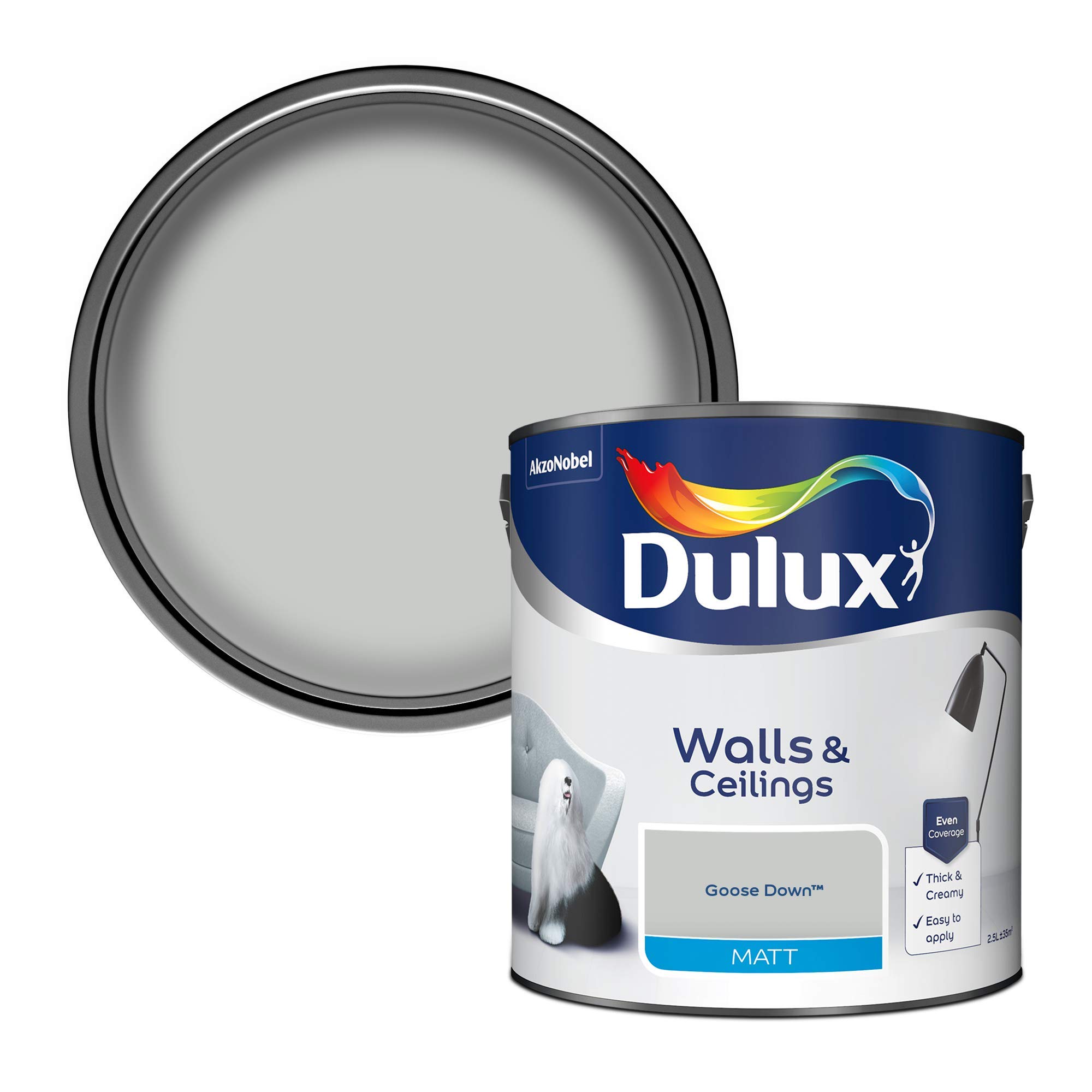 Dulux Matt Emulsion Paint For Walls And Ceilings - Goose Down 2. 5 Litres