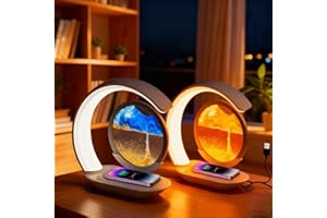 Sandscape Charger, 2025 New 3 in1 Wireless Charging Desk Lamp, Moving Sand Picture Sandscape Lamp, 3D Deep Sea Decor, Sand Ar