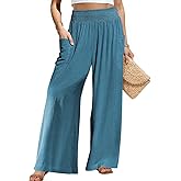 TARSE Women Linen Palazzo Pants Wide Leg Summer Boho High Waist Casual Lounge Pant Beach Travel Vacation Outfits