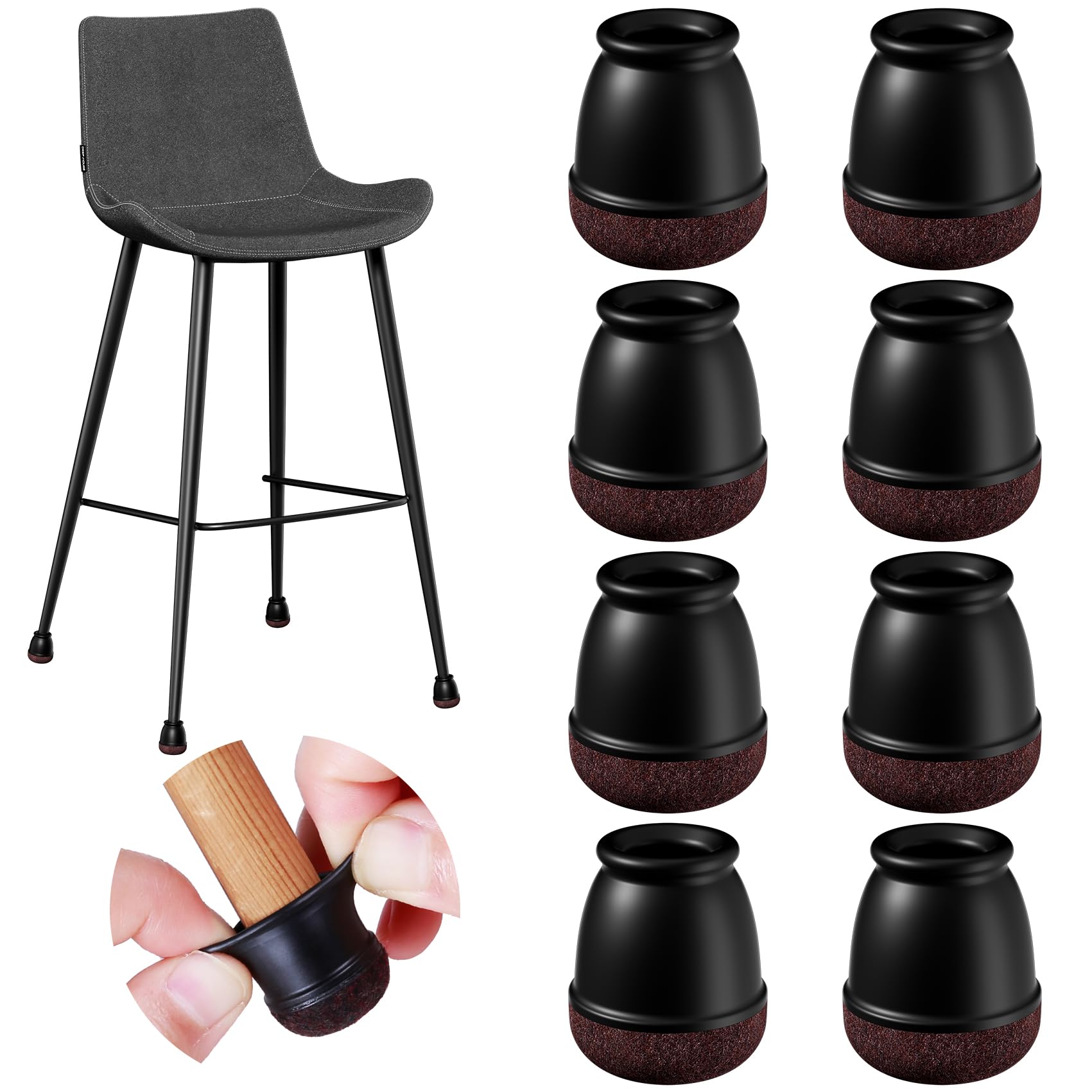 Photo 1 of 8 Pcs Extra Small Chair Leg Floor Protectors with Felt Pad - Furniture Pads for Hardwood Floors - Round Silicone Stool Cover Caps - Anti-Scratch and Reduce Noise(Black, Fit: 0.35"~0.55")