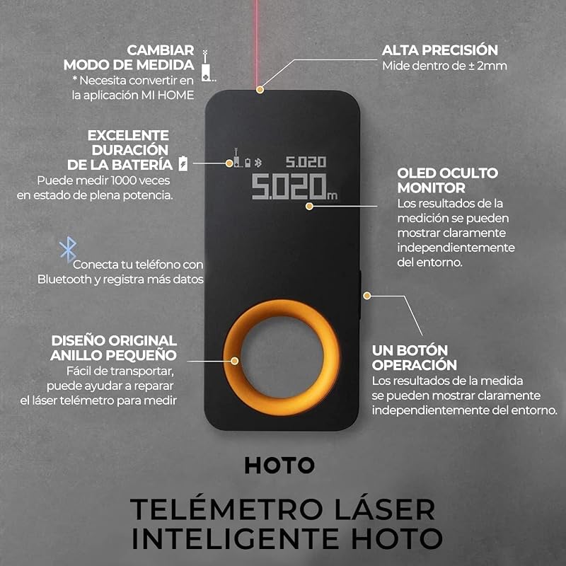 Medida a laser hoto bluetooth, telêmetro de 30 m, precisão de ± 2 mm, 2 modos de medição, unidades intercambiáveis ​​m/ft+in, carregamento tipo c