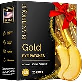 PLANTIFIQUE 24K Gold Under Eye Patches 20 Pairs - Dermatologist Tested - Hydrating Collagen Eye Masks with Hyaluronic Acid for Dark Circles & Puffiness
