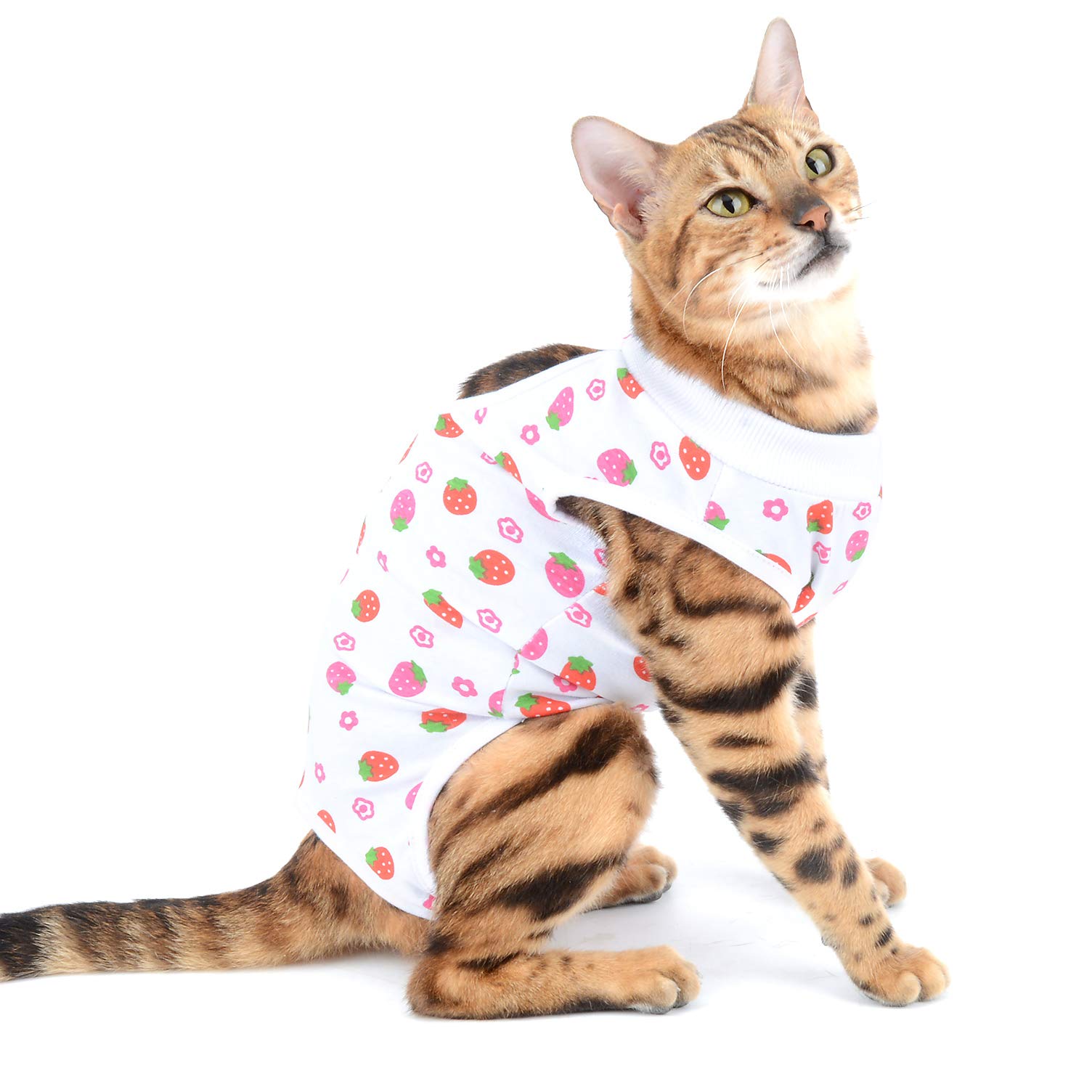 SELMAI Dog Recovery Body Suit Cat after Surgery Abdominal Wound Protector E Collar Alternative Puppy Wearing for Skin Diseases Surgical Care Pet Prevent Licking Multi Color Various Pattern Red M
