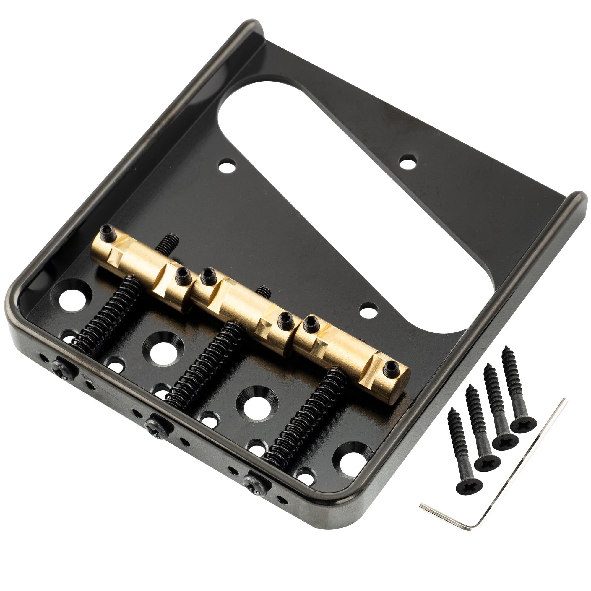 Musiclily Ultra 54mm (2-1/8 inch) String Spacing Full Solid Aluminum Plate with Brass Compensated 3-Saddle Vintage Tele Style Bridge, Black