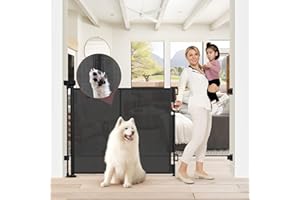 GRENFU Reinforced 41 Inch Extra Tall Baby Gate 55" Wide Retractable Dog Gate with Support Rods – Prevents Crawling Under, Indoor Extra Tall Dog Gate Retractable Baby Gates Outdoor Retractable Gate, Black