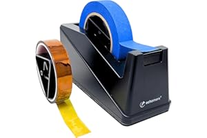 echomerx Large Tape Dispenser Heavy-Weighted - Best One-Handed for Masking Painters Tape, Heat Tape, Kapton & More | Big Non-Slip Base, 1"/3" Core, 8" L, Black | Commercial, Sublimation & Crafting