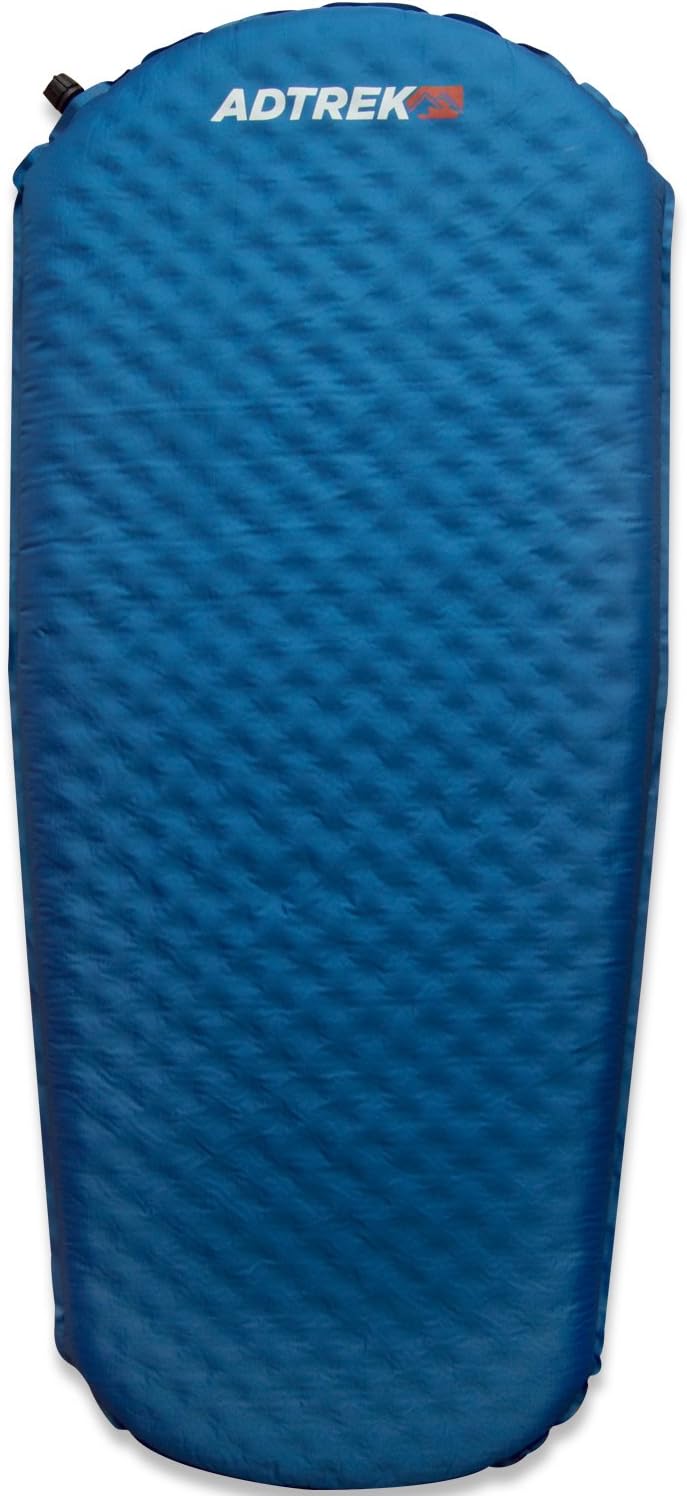 Adtrek Blue 3/4 Length Single Self Inflating Camping Mat Camp Bed Mattress, 123cm x 52cm, Carry Bag Included