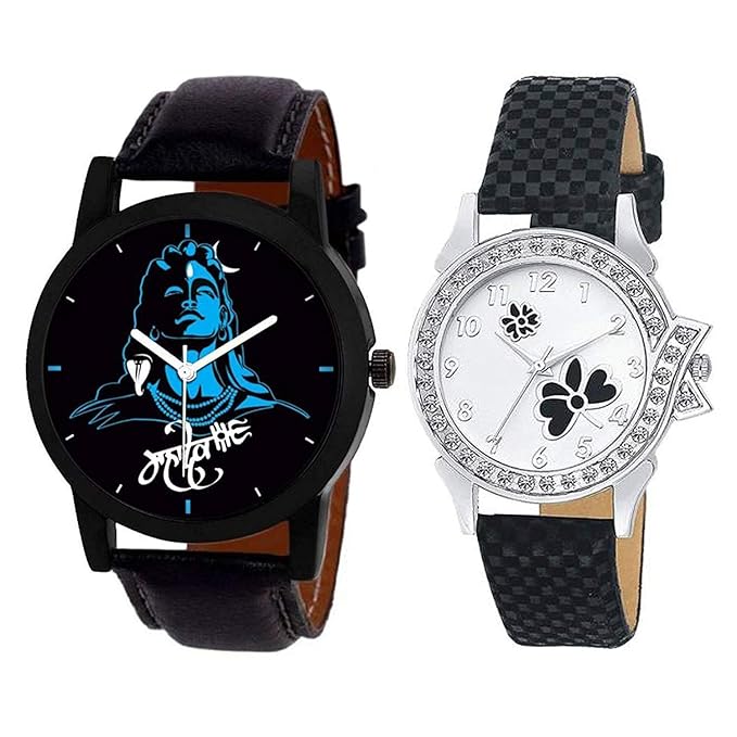 Blu Dial Mahadev & Black Diamond Watch Combo for Boys & Girls