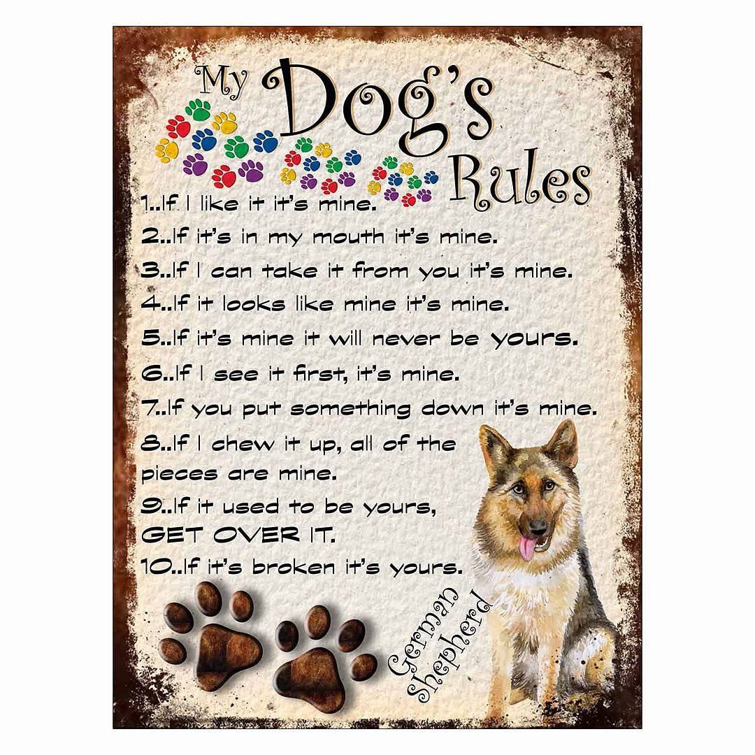 Shawprint Limited MY DOG'S RULES RETRO STYLE METAL TIN SIGN/PLAQUE (435DRM) GERMAN SHEPHERD