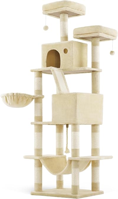 Feandrea Cat Tree 206 cm Large Tower with 13 Scratching Posts Beige PCT190M01V1