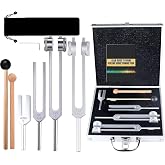 4Pcs Tuning Fork Medical Sound Healing Set(128Hz, OM 136.1Hz, MI 528Hz, 4096Hz), Tuning Fork Chakra Solfeggio Meditation Biofield Heart Aluminum Weighted Otto Body Tuner Angel Activator Hammer Mallet