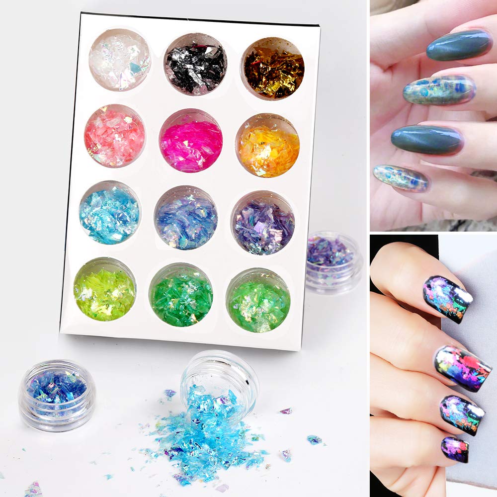 5 box 11440pcs Nails Rhinestones and 36 Pots Foils Flakes, Teenitor professional Nail Decoration with Gems for Nails Stud Foil for Nails Art: Beauty