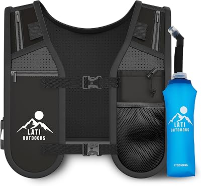 Lati Outdoors Running Vest with Waterproof Phone Pouch 6 Pockets 500ml