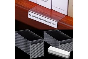 Containlol 30 Pcs Moveable Shelf Label Holders Clear Transparent Plastic Shelves Tags with 30 Insert Cards Pockets Library Markers Display Holder for School Office Classroom(6.5 x 3 x 0.63 Inch)