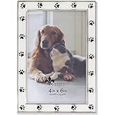 4x6 Silver Metal and White Enamel Picture Frame, Paw Print Design