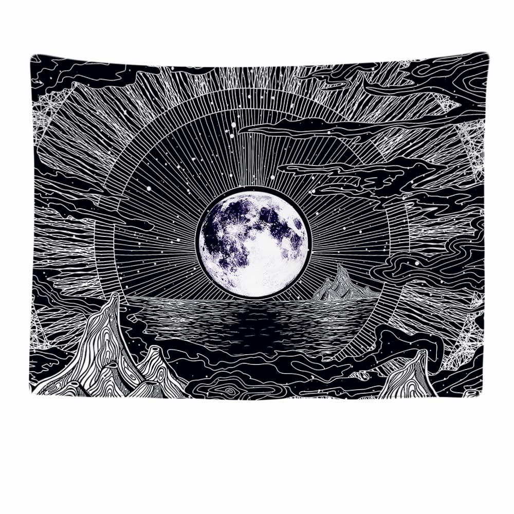Ulticool – Decorative Wall Tapestry Bedroom - Moon Stars Nature Clouds Bohemian Psychedelic Mountains - 200 x 150cm Large –Tapestry Aesthetic Wall - Panoramic Decoration