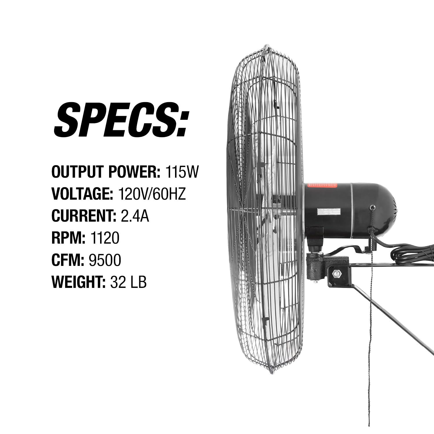 OEMTOOLS OEM24884 30 Inch Oscillating Wall Fan, 9500 CFM Max. Garage 90 Degree Mounted Fan with 6 Ft. UL Listed Cord
