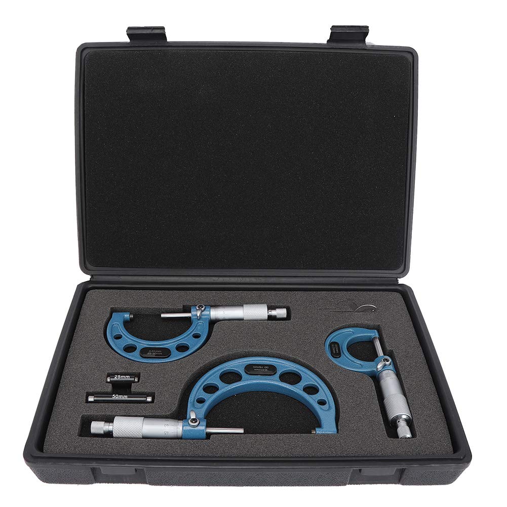 3 Pcs Micrometer, 0-75mm Outside Diameter Measurement Tool Made of Bearing Steel Including 0-25mm, 25-50mm, 50-75mm Micrometers