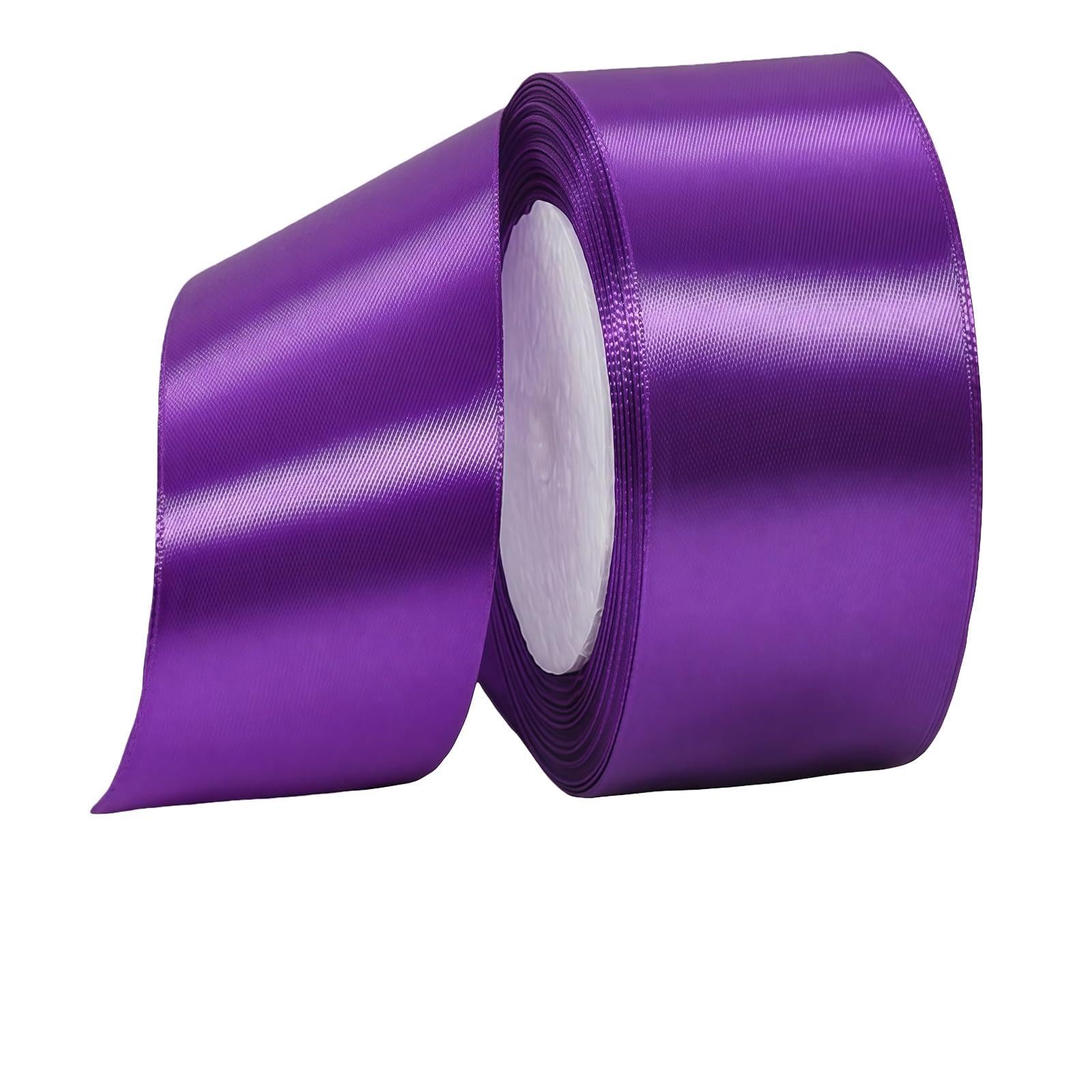 Purple Satin Ribbon, 40mm Wide for Gift Wrapping, 22m - Polyester Fabric for Crafting, Hair Bows, and Christmas Decor
