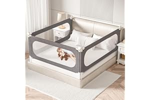 PNXDFC 3-Piece King Size Bed Rails for Toddlers, with Headboard Rod -Height Adjustable Baby' Safety Bed Rails Guard for King Size Bed(3Pack 78.7"x78.7"x74.8"-Gray)