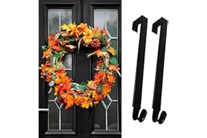 KYORYUGER Black Wreath Hangers for Front Door Non Scratch 2pack Adjustable Wreath Door Hanger From 12 to 25 Inch 25 Lbs Heavy Duty Door Metal Wreath Hanger Over The Door Hooks Front Porch Decor Front Door Decor