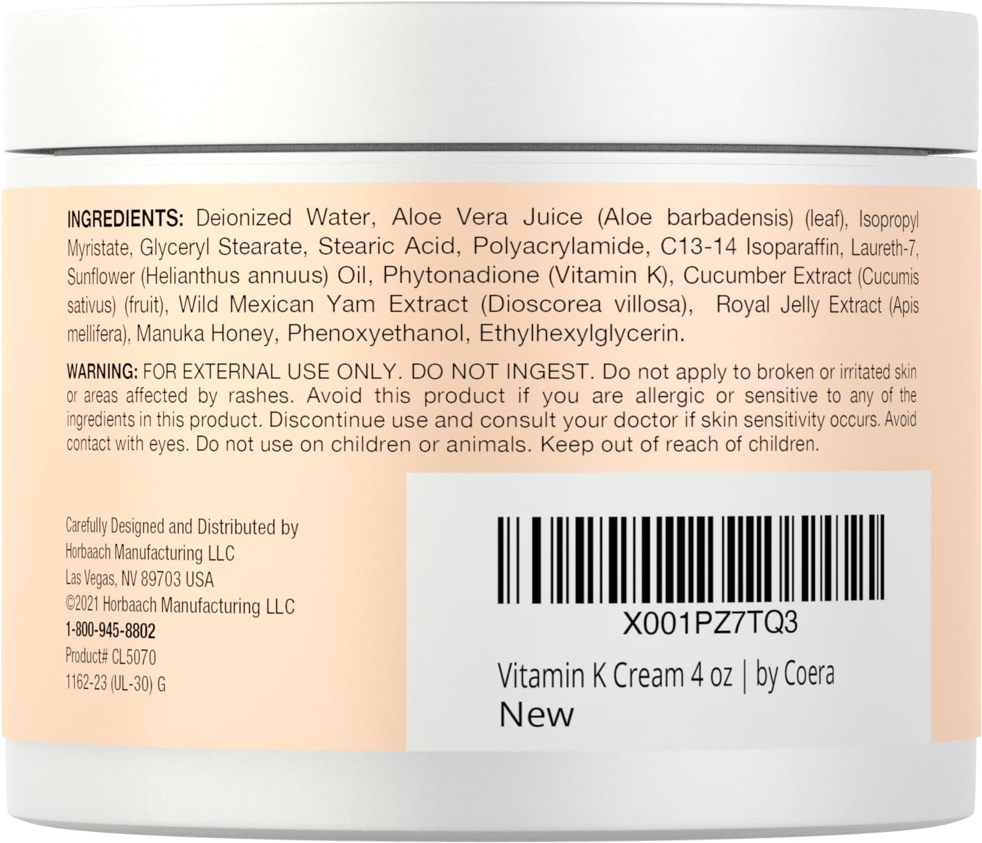 Vitamin K Cream 4 oz Premium Formula for Bruises, Spider Veins, Dark