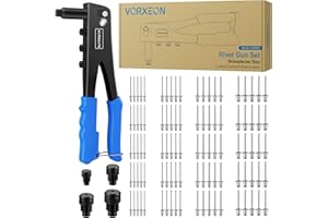 VORXEON Heavy Duty Hand Riveter Tool, Rivet Gun Kit with 100 Pcs Rivets 2.4 mm 3.2 mm 4.0 mm 4.8 mm for Furniture Car Trailer